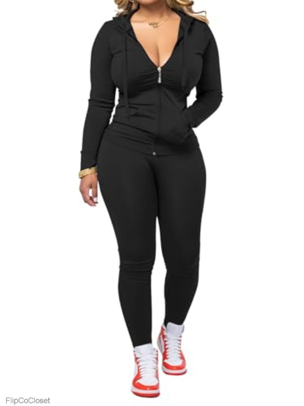 Women 2 Piece Workout Set Zip Up Hoodie Tracksuit Jogger Pants